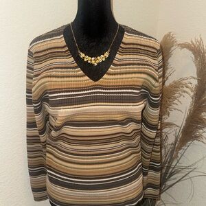 High Sierra Brown Striped V-Neck Sweater
